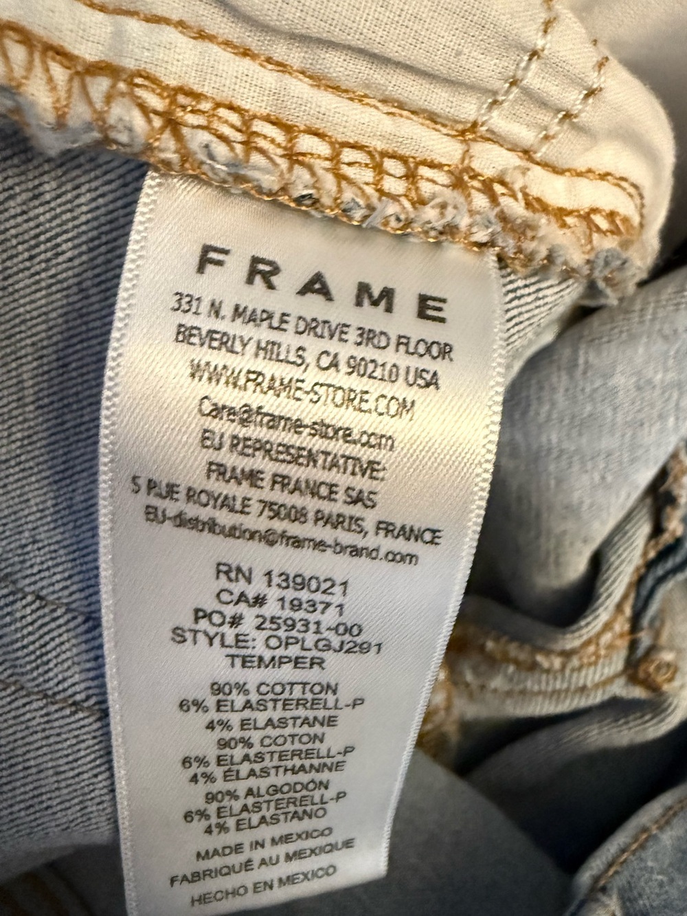 FRAME Temper Jeans 29 Light Blue Wash Slim Straight Stretch Denim Cropped Sz 29 - Picture 4 of 5